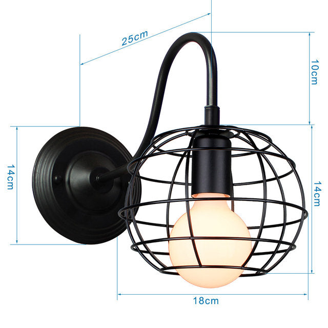 Industrial Vintage LED Wall Light with E27 Iron Shade
