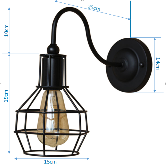 Industrial Vintage LED Wall Light with E27 Iron Shade