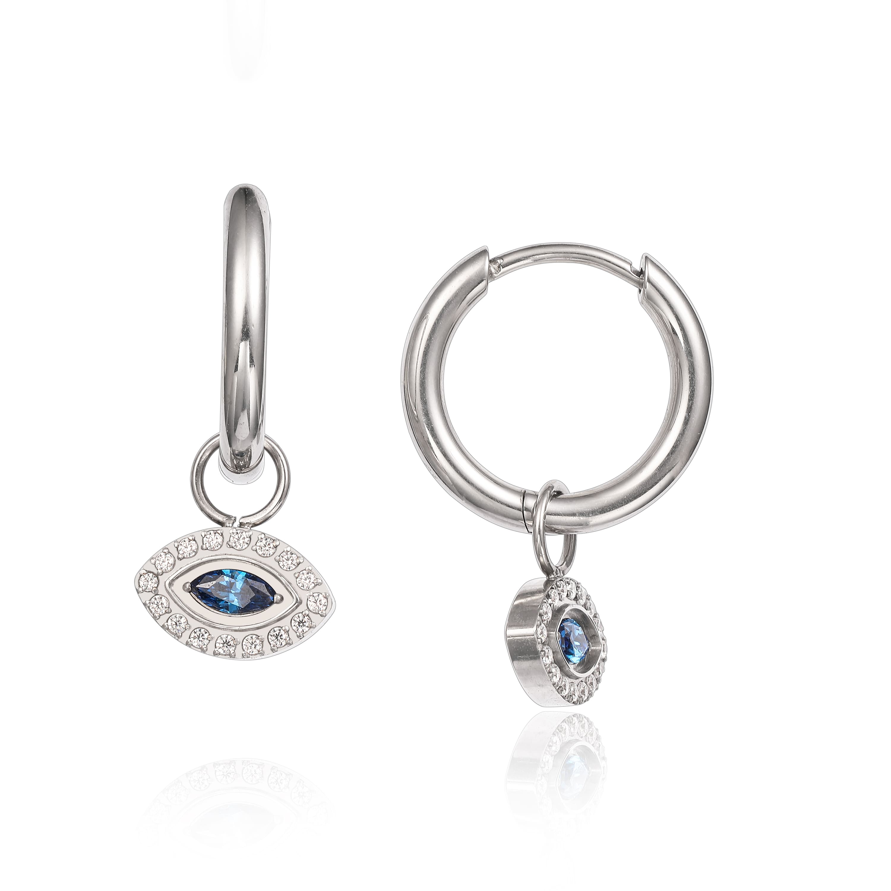 Limerencia Hypoallergenic Pure Titanium Post Lightweight Dangle Huggie Earrings for Women | Vertical Bar, Cross, Moon, Lightning | Dainty Earrings (Evil Eye)