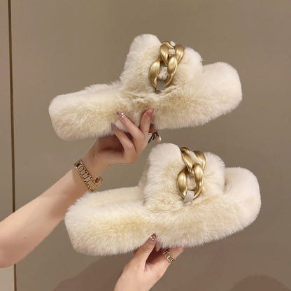 Thick-Sole Wool Slippers for Women to Wear Outdoors