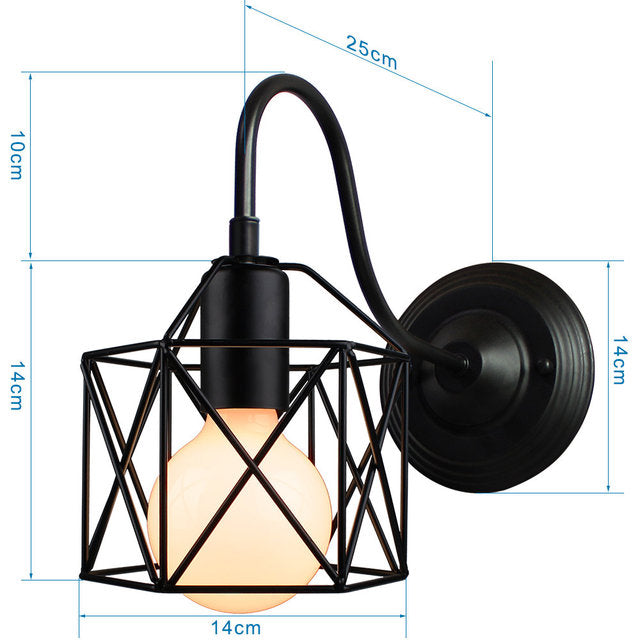 Industrial Vintage LED Wall Light with E27 Iron Shade