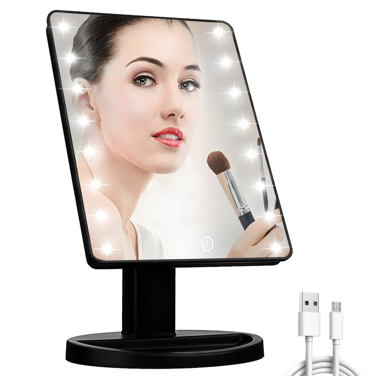 KOOKIN Lighted Vanity Makeup Mirror 16 Led Lights 180 Degree Rotation Lighted Mirror Touch Screen Adjusted Brightness Desk Mirror USB Dual Supply Bathroom Beauty Cosmetic Mirror (Black)