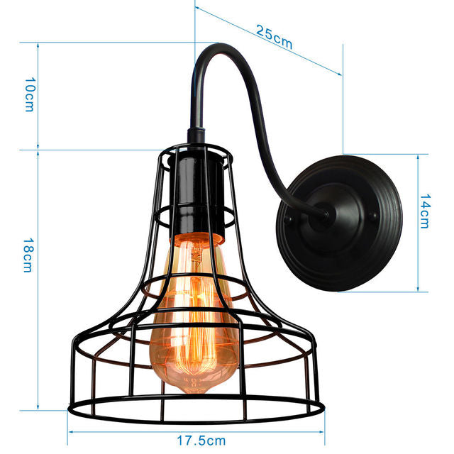 Industrial Vintage LED Wall Light with E27 Iron Shade
