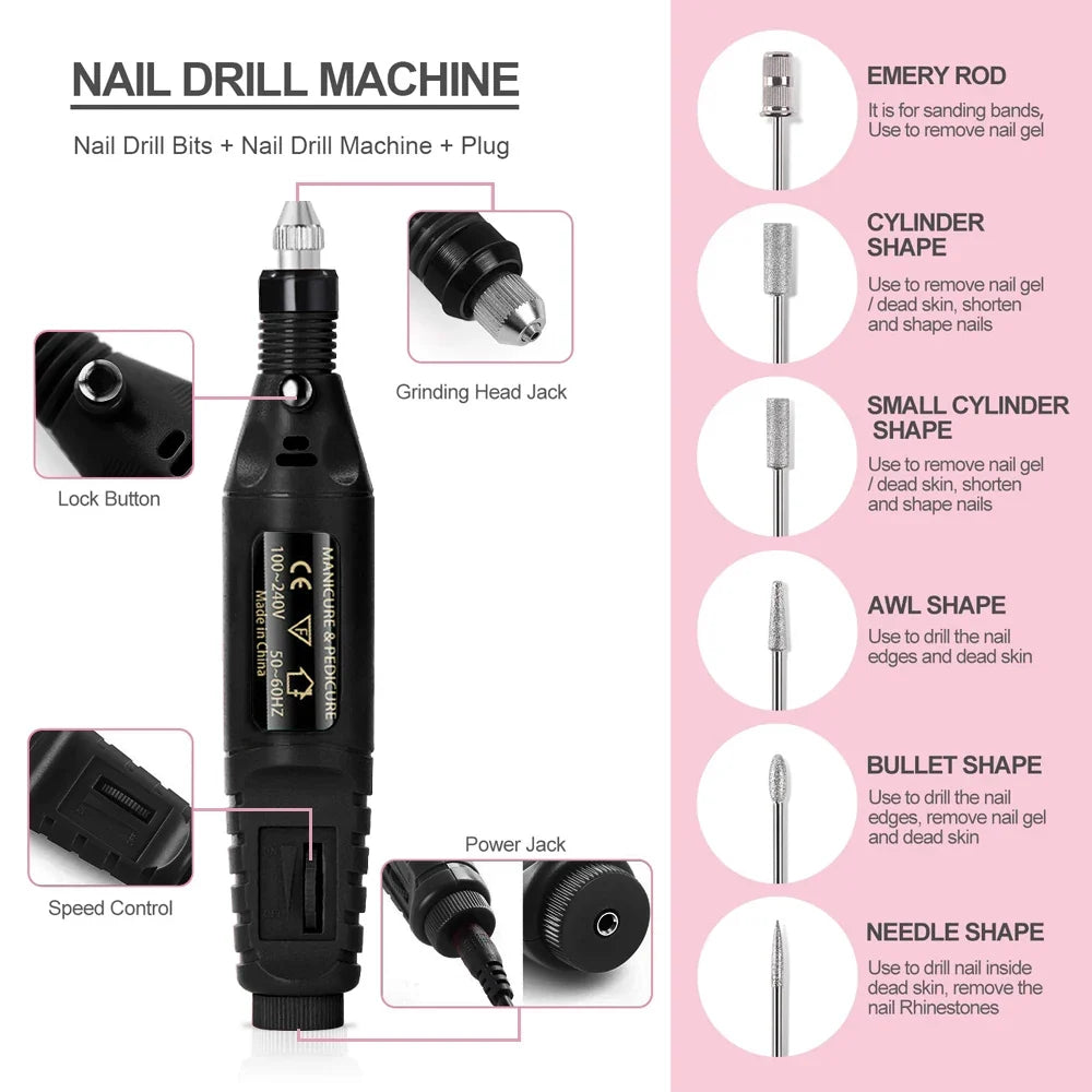 Electric Nail Sander Set Nail Drill Machine Grinding Equipment Milling Cutter For Manicure Pedicure Strong Polishing Tools