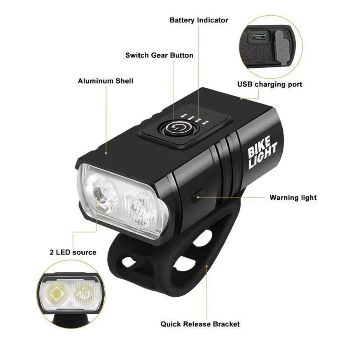 Bike Light USB Rechargeable T6 LED Bicycle Lights 6 Modes MTB Flashlight Bicycle Headlight for Cycling Bicycle Front Lamp