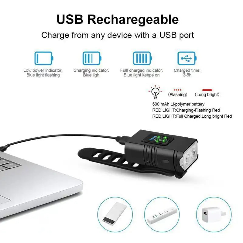 Bike Light USB Rechargeable T6 LED Bicycle Lights 6 Modes MTB Flashlight Bicycle Headlight for Cycling Bicycle Front Lamp
