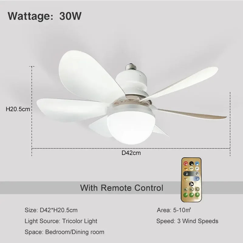 LED 40W ceiling fan light E27 with remote control for dimming, suitable for living room, study, household use, 85-265V
