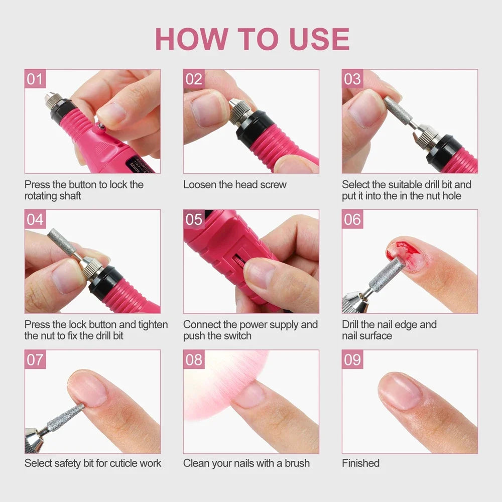 Electric Nail Sander Set Nail Drill Machine Grinding Equipment Milling Cutter For Manicure Pedicure Strong Polishing Tools