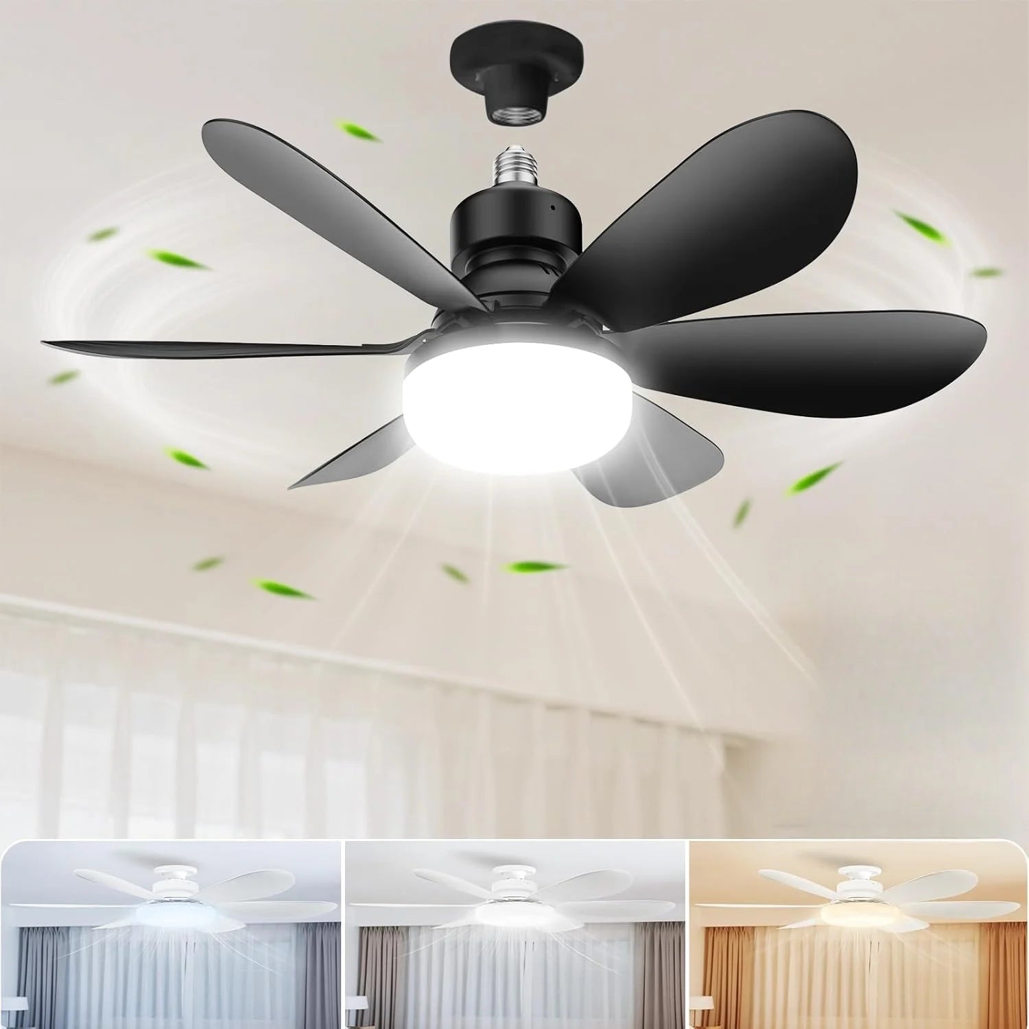 LED 40W ceiling fan light E27 with remote control for dimming, suitable for living room, study, household use, 85-265V
