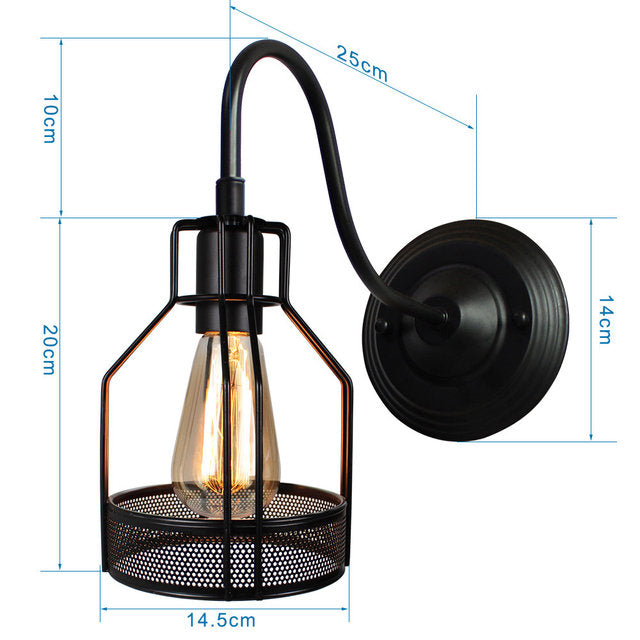 Industrial Vintage LED Wall Light with E27 Iron Shade