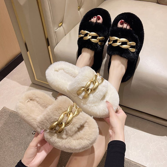 Thick-Sole Wool Slippers for Women to Wear Outdoors