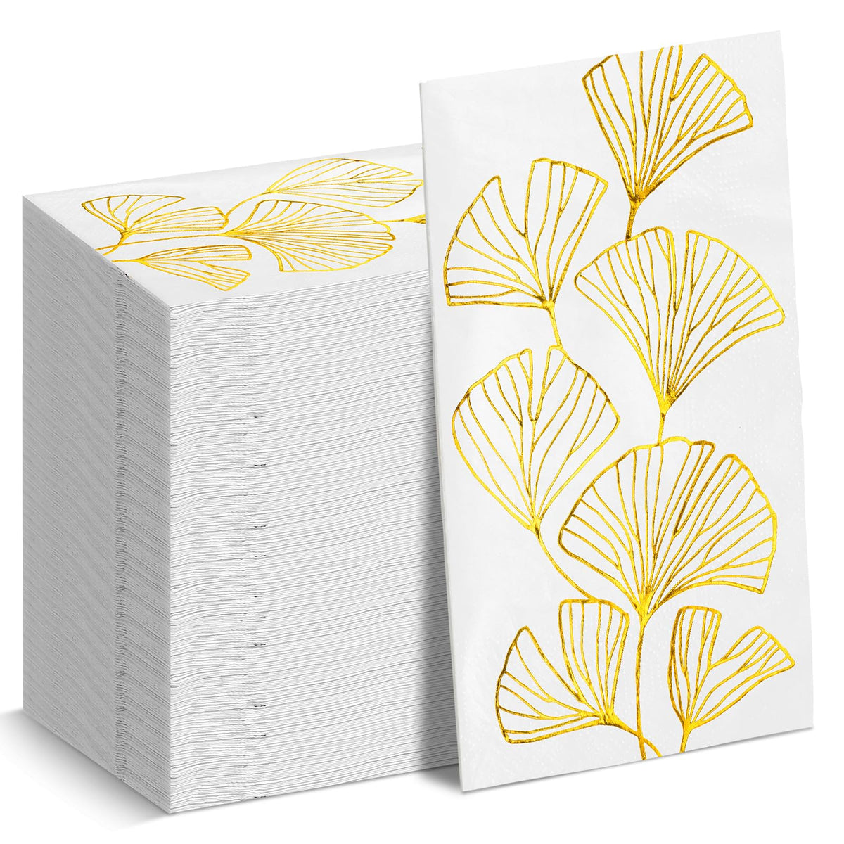 Pasimy 100 Pcs Gold Foil Napkins Disposable Bulk Ginkgo Leaf Napkins 2 Ply White Napkins with Gold Leaf Cocktail Dinner Guest Napkins Paper Hand Towel for Bathroom Birthday Wedding Shower Decor Supply