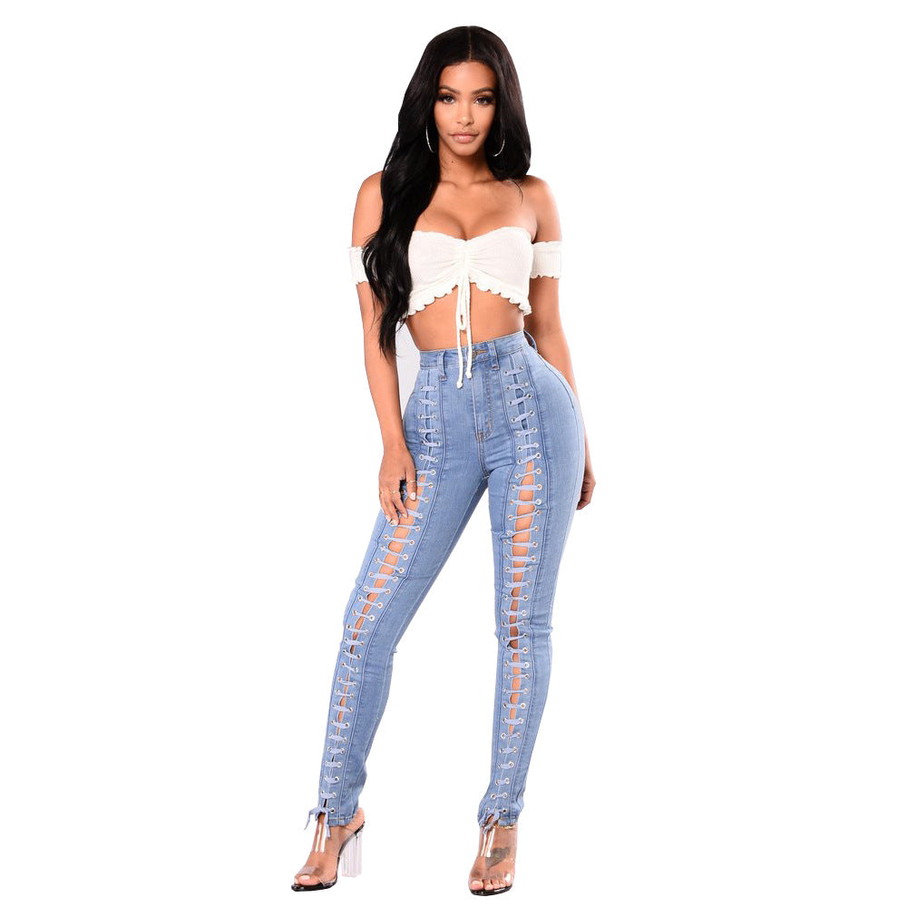 Light Blue Bandage Women's Jeans - Wholesale Supply
